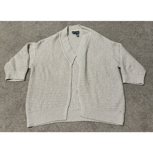 Michael‎ Stars M Cardigan Sweater Open 3/4 Sleeve Knit Silver Metallic Beige